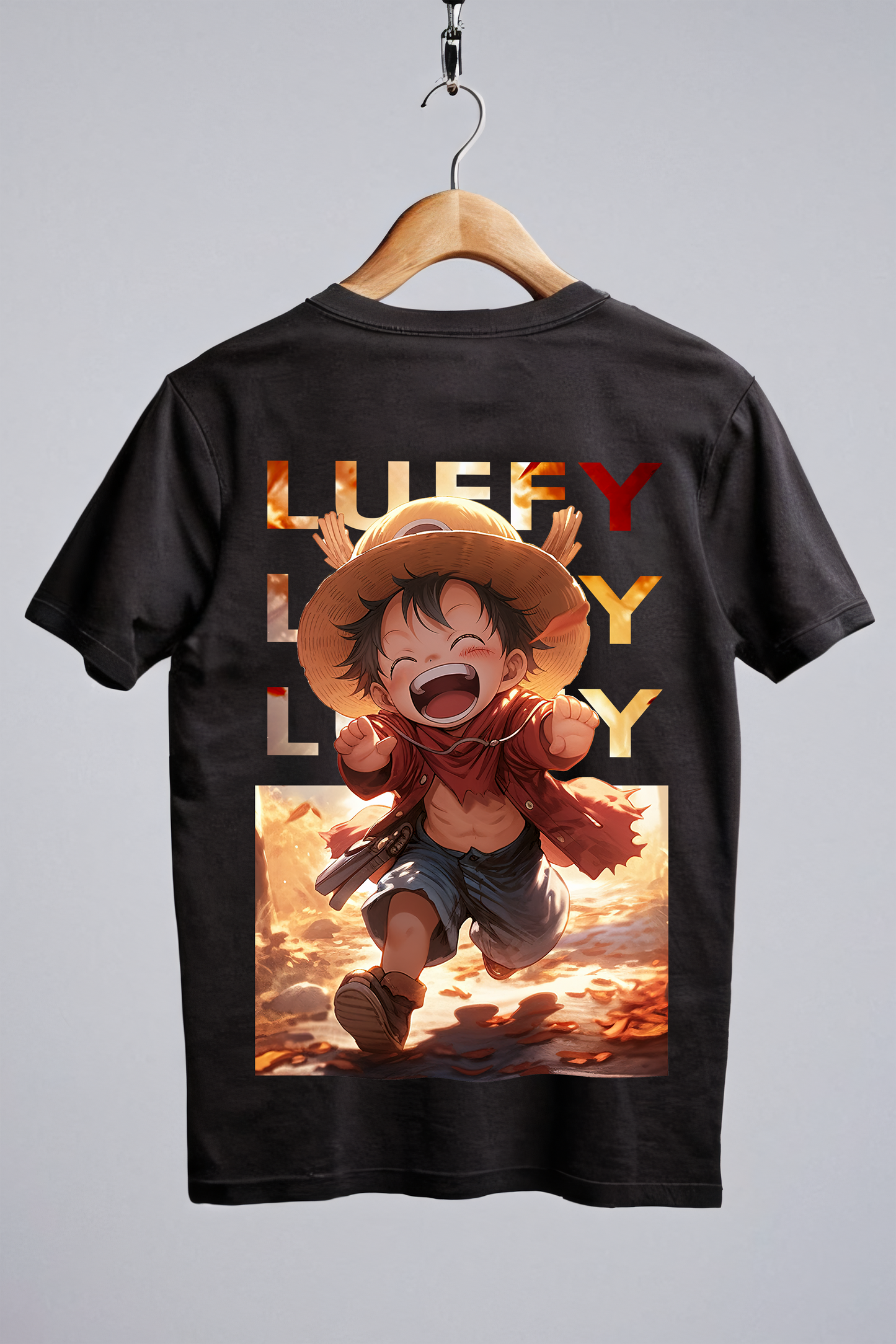 Chibi Luffy Tshirt (Black) (Oversized Fit)