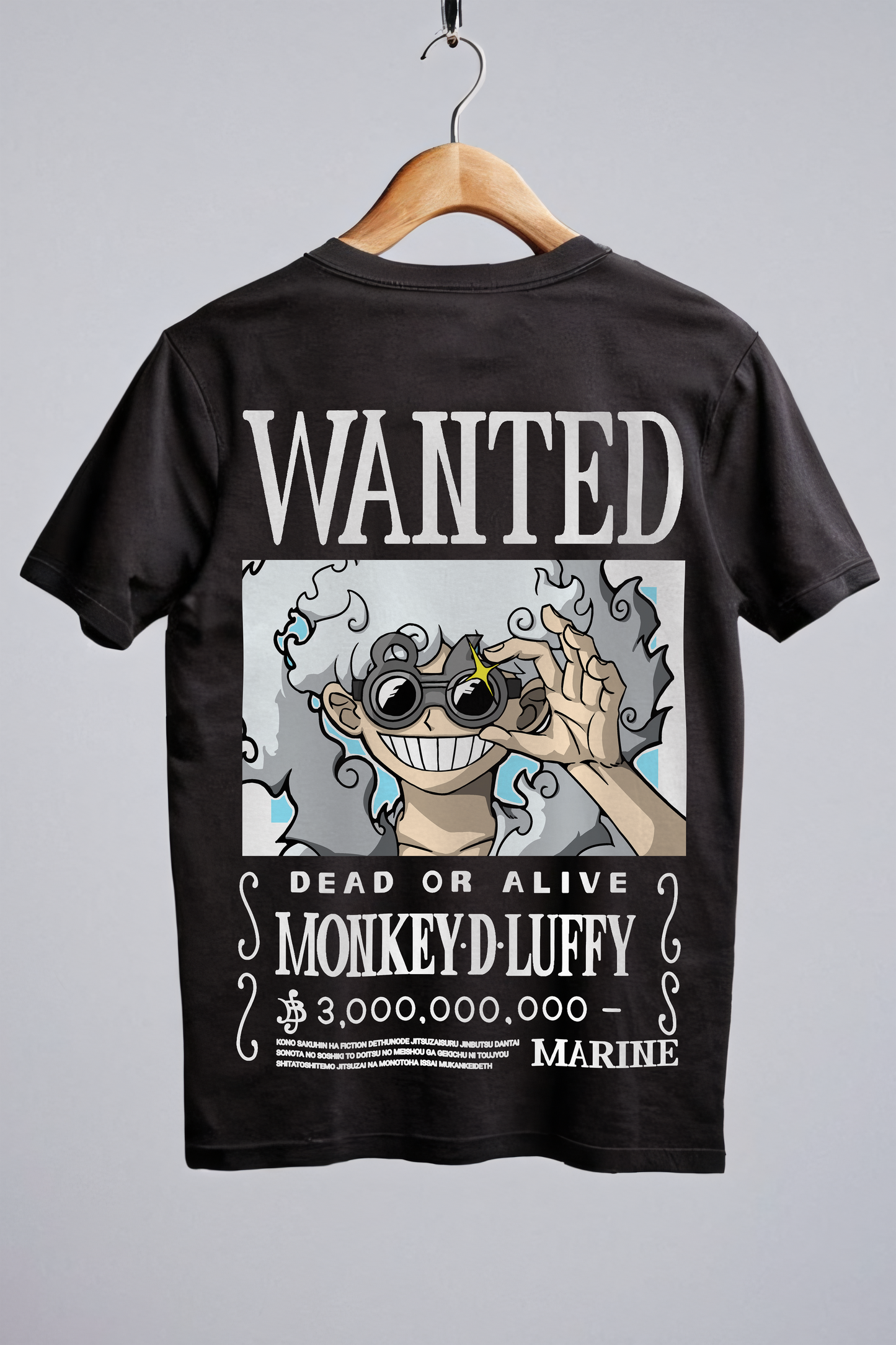 Luffy Wanted Poster T-shirt (Black) (Oversized Fit)