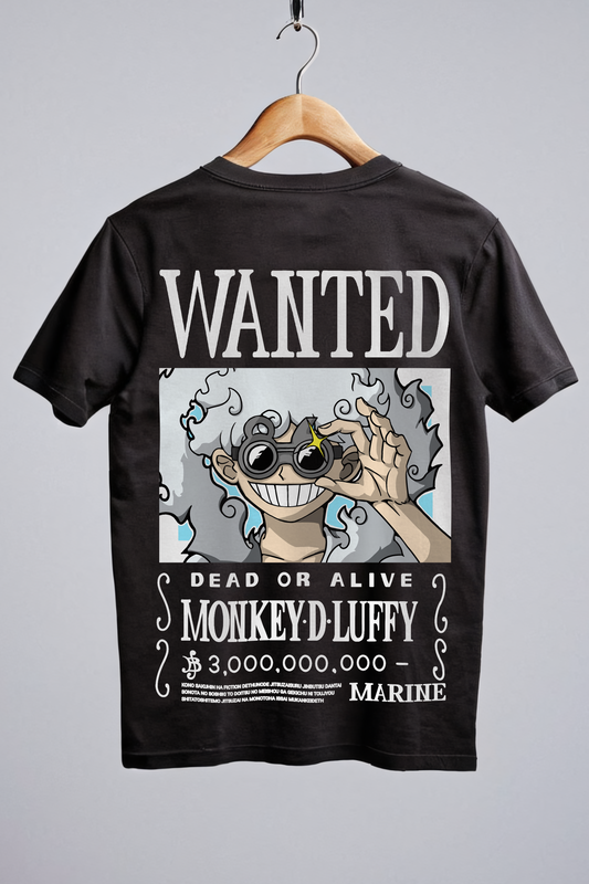 Luffy Wanted Poster T-shirt (Black) (Oversized Fit)